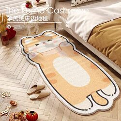 Cartoon Kitten Bedroom Bedside Carpet for Children and Girls, Faux Cashmere Animal Carpet for Living Room, Bedroom, Entryway, Stain-Resistant