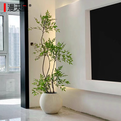 Simulated Nandina Bamboo High-End Light Luxury Floor-Standing Ornament for Living Room Next to Tv Cabinet, Artificial Green Plant Indoor Fake Tree Potted Plant