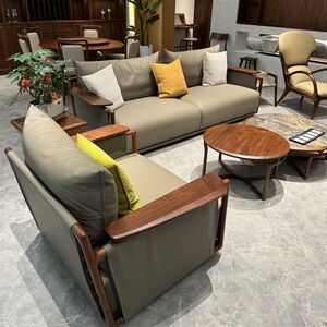 
New Chinese style Zen black walnut ash sofa tea table combination office hotel home living room furniture