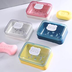 Soap Box with Lid, Convenient for Travel, Student Dormitory Bathroom, Cartoon Flip-Top Drain Soap Box, Wall-Mounted Soap Holder