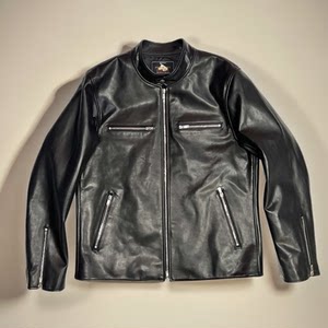 
Drink J100. Men's classic black retro versatile high-end American fashion casual short drink cow leather jacket
