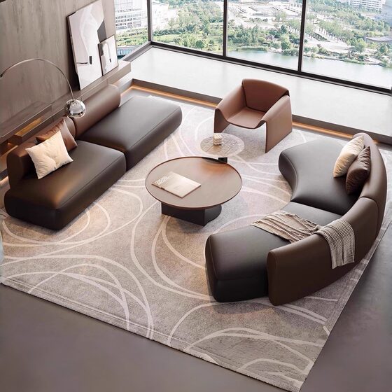 Semi-circular arc straight-row sofa color-blocking beauty salon clothing store office lobby lounge reception meeting negotiation