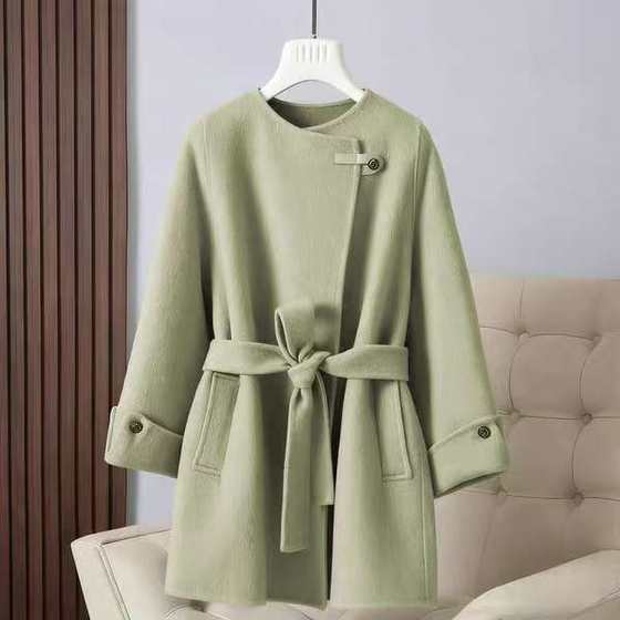 
New autumn and winter high-end double-sided woolen coat single-pin waistband mid-length versatile temperament coat-DY0191