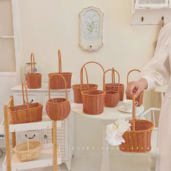 Flower Basket, Hand-Held Basket, Rattan Woven Basket for Flower Arrangement, Postpartum Care, Eggs, Fruits, Diy, Straw and Bamboo Weaving, Opening Ceremony, Small Flower Basket