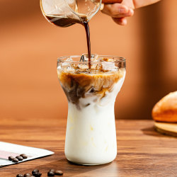 Coconut Latte Glass Cup for Women, High Aesthetic Value, Transparent Iced Americano Drip Coffee Cup, High-End Exquisite Juice Water Cup