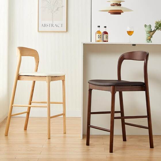
Nordic ash solid wood home bar chair high stool modern minimalist reception backrest chair bar chair