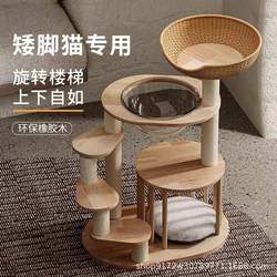 Cat Climbing Frame with Cover, Low-Legged Cat Tree, Solid Wood Cat House, Integrated Cat Tree for Small Kittens, Jumping Platform for Maneki-Neko Short-Legged Cats