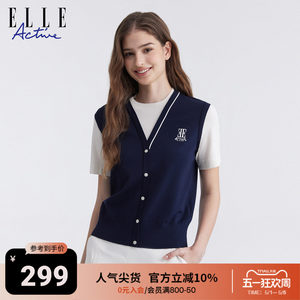 
ELLE Active college style fake two-piece spliced V-neck top, dynamic age-reducing short-sleeved sweater, loose and versatile