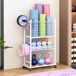 Sports and fitness equipment storage home yoga mat storage basket ball storage kettlebell foam roller dumbbell rack