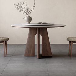 Slate dining table for home small apartment 2025 new style mid-century solid wood round table modern simple restaurant dining table
