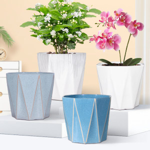 
Ceramic flower pot Large extra-large flower pot with tray Succulent flower pot European simple white green ivy living room balcony universal