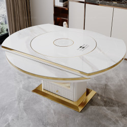 Slate dining table, light luxury, multifunctional induction cooker, variable round, modern, simple, household warm dish turntable, dining table