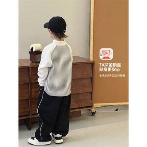 
Children's base layer shirt 2024 winter new style medium and large children's thickened top graphene self-heating boy's long-sleeved T-shirt
