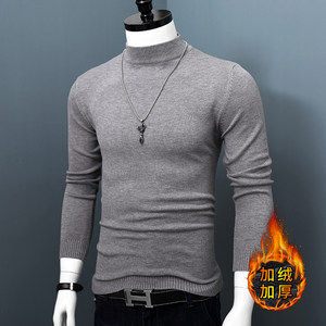 Winter men's half -high collar plus velvet cashmere sweater youth solid color loose knit sweater Korean slim simplicity sweater