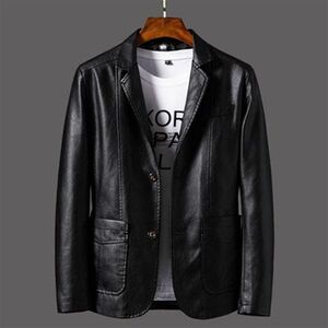 Suit leather men's business leisure middle -aged locomotive handsome sheep leather jacket leather jacket thin trend standing collar
