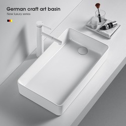 Side-Mounted Sink with Drainage on the Left and Right, Balcony Washing Machine Ceramic Washbasin, Household Oblique Square Washbasin