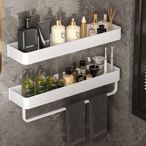 Space aluminum white bathroom storage rack without punching bathroom towel rack washbasin toilet wall-mounted storage rack