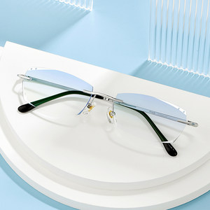 
Pure titanium frame myopia glasses frame l men's ultra-light frameless discoloration with myopia glasses finished trimmed flat light anti-blue light