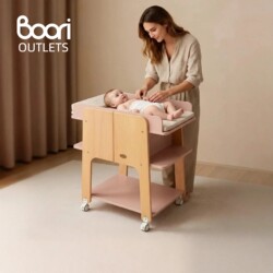 Boori Baby Changing Table Solid Wood Baby Care Table Multi-Functional Storage Rack Movable Storage Cabinet