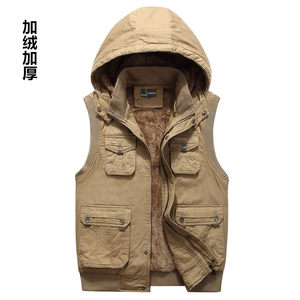 
Velvet thickened hooded warm multi-pocket vest middle-aged and elderly winter men's waistcoat dad cotton vest middle-aged vest