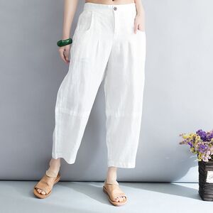 Loose waist flax cone pants 79 points pencil pants loose large size splicing wild spring and summer new casual pants children
