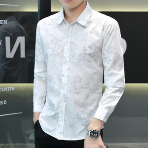 
Autumn men's long-sleeved floral shirt Korean version slim fit cotton national fashion full printed shirt casual retro bottoming shirt