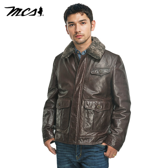 
MCS men's clothing comes from Marlboro's new autumn and winter vegetable tanned sheepskin warm outdoor casual fur collar down leather jacket