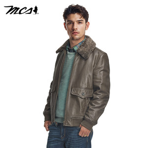 
MCS men's clothing originated from Marlboro autumn and winter new vegetable-tanned sheepskin warm wool collar G-1 pilot down leather jacket
