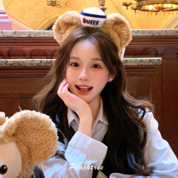 Cute Duffy Bear Sailor Hat Plush Headband for Women Disney Duffy Amusement Park Photo Shoot Cute Headband Hair Accessory