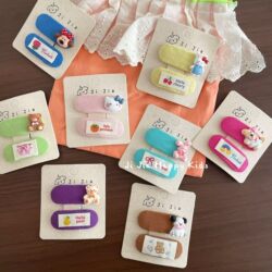 Early Spring New Style Color-Blocked Fabric Hair Clips, Cute Cartoon Rabbit and Cat Bb Clips, Candy-Colored Small Animal Hair Clips