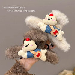 Women's Autumn and Winter Hair Clip 2025 New Versatile Fabric Puppy Bow Double-Sided Plush Hair Clip Shark Clip