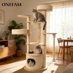 Onefam Solid Wood Cat Climbing Frame, Special for Large Cats, Natural Wood Style Cat Frame, Space Capsule Design, Small Apartment, Space-Saving, Luxurious Cat Bed