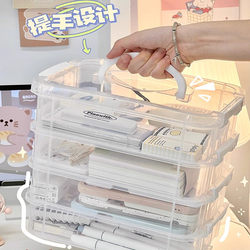 Desktop Storage Box, Transparent, Stackable, Divided into Compartments, Portable Box, Small Card Storage Box with Lid, Large Capacity Stationery Storage Box for Women