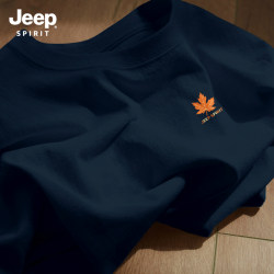 Jeep Heavyweight Pure Cotton Men's Short-Sleeve T-Shirt, Men's 2026 New Summer Navy Blue Crew Neck Half-Sleeve Top