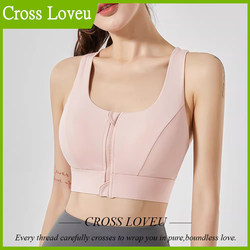 Cross Loveu Sports Bra High-Intensity Shock-Absorbing Front Zipper Large Size Vest Running Big Bust Fitness Bra
