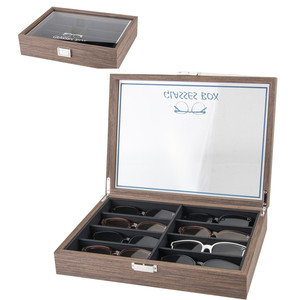 
Black walnut wood grain glasses box large capacity dustproof sunglasses display shelf multi-grid sunglasses finishing storage box