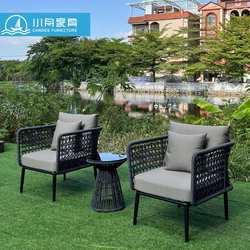 Outdoor simple rope woven chair small coffee table three-piece set living room cafe milk tea shop handwoven table and chair furniture