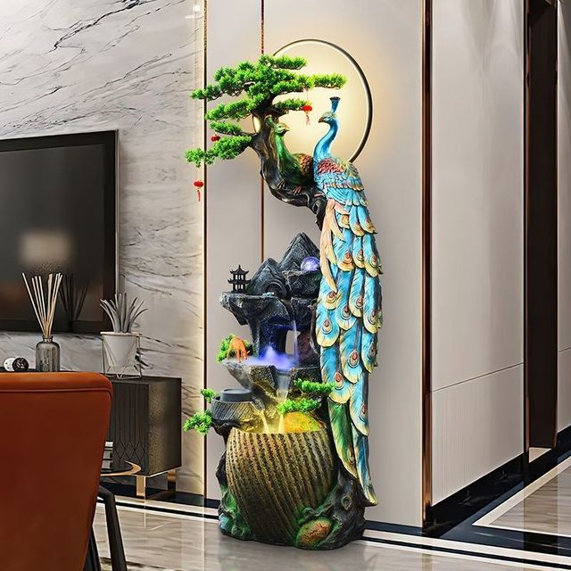 
Peacock flowing water a fountain living room circulating water indoor office ornaments entrance decoration floor-to-ceiling housewarming opening ceremony