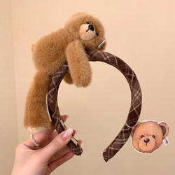 Unique and Cute Bear Plush Headband, Girly Cartoon Headwear, High-Value Hair Accessory for Washing Face and Taking Photos