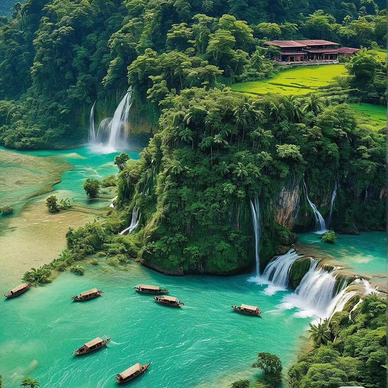 纯玩含机票 广西旅游南宁百色明仕村德天瀑布藏金洞4天3晚跟团游