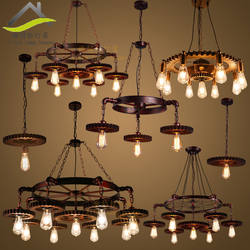 Personalized creative restaurant cafe bar chandelier country bedroom retro industrial style wood gear wrought iron chandelier