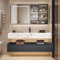 2025 new bathroom cabinet combination slate seamless ceramic integrated basin light luxury hand wash W basin bathroom bath