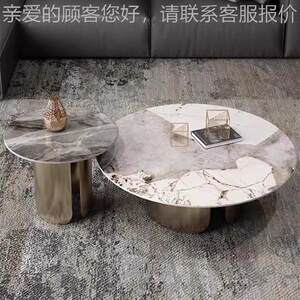 
001 Italian style minimalist residential furniture stone slab coffee table set Italian light luxury modern round high living room household grade