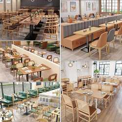 Nordic solid wood rattan dining chair coffee milk tea shop restaurant light luxury iron dining table and chairs homestay leisure backrest chair