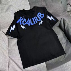 Children's Pure Cotton American Retro Lightning Letter Print Short-Sleeve T-Shirt, Loose and Versatile Top for Boys and Girls