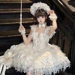 【Cloud Snow Feather】White Tea Girl~ Original Design Lolita Dress Sweet Wedding Jsk Strap Dress