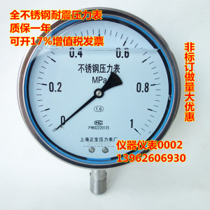 YTN150BF all stainless steel shock-resistant pressure gauge special pressure gauge for high temperature steam