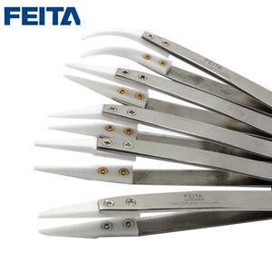 
FEITA ceramic tweezers pointed elbow folded Swiss zirconia porcelain head Feitai high temperature resistant frosted anti-static