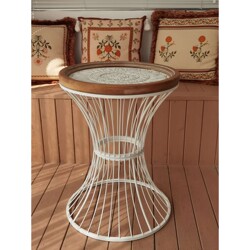 7T American country living room sofa side table wrought iron corner table solid wood carved retro round table small coffee table coffee