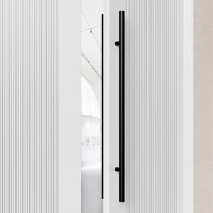 
Minimalist frameless gold and black glass door handle round tube thickened stainless steel shop hotel solid wood door handle